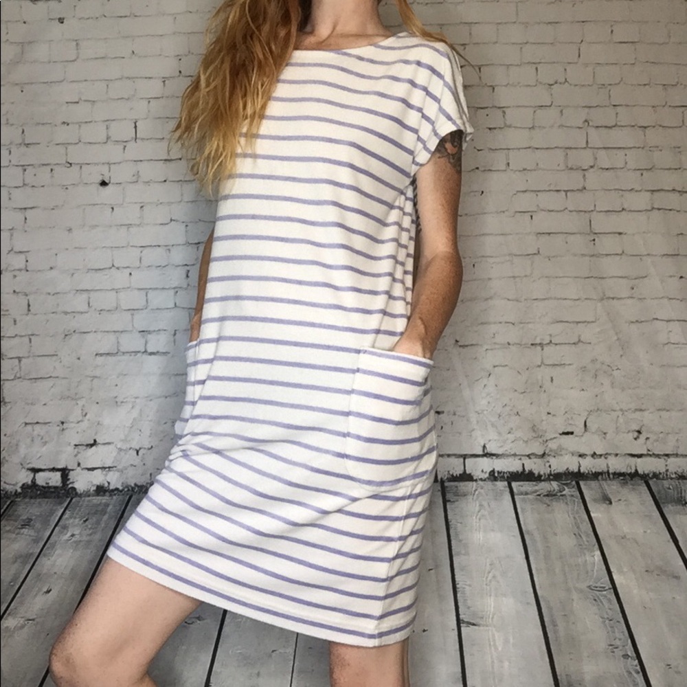 Lavender & White Terrycloth Dress with Pockets!